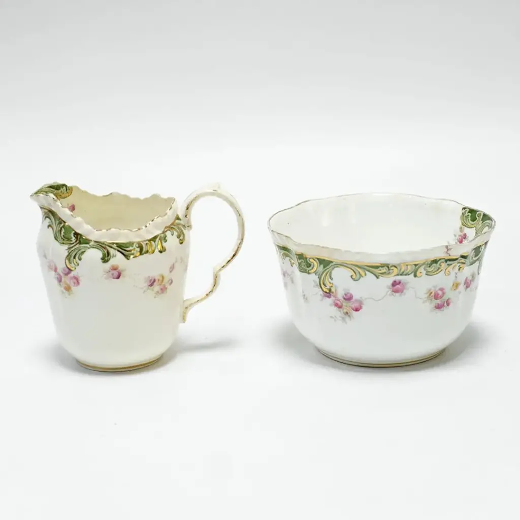 アンティーク シュガーボウル&ミルクポット イギリス 1897 Crown Staffordshire アールヌーヴォー/アンティーク食器
1