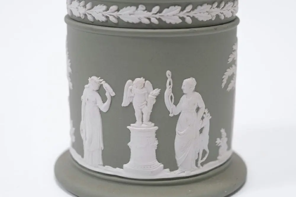 ヴィンテージ WEDGWOODジャスパー シガレットジャー グリーン イギリス ウェッジウッド2